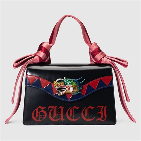 brown gucci purse with dragon on it|Gucci leather shoulder bag.